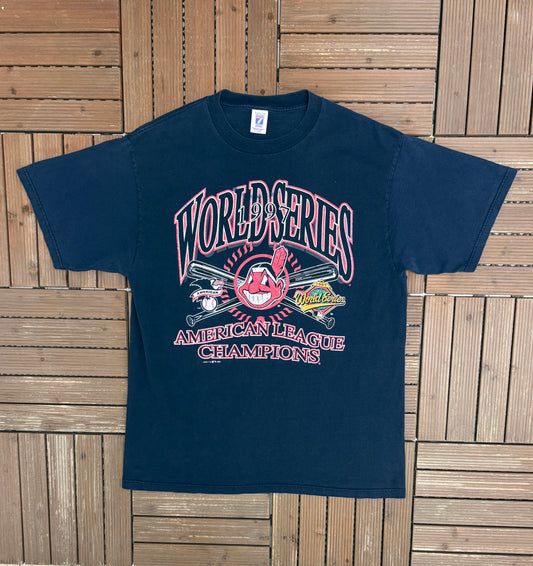 Cleveland Indians World Series 1997 Graphic Tee | Size X-Large | Vintage 1990s MLB Baseball Blue T-Shirt |