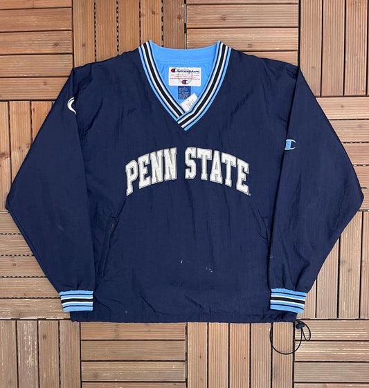 Penn State Nittany Lions Stitched Graphic Windbreaker | Size Large | Vintage 2000s College Sports Blue Windbreaker Jacket |