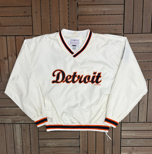 Detroit Tigers Stitched Windbreaker | Size X-Large | Vintage 2000s MLB Baseball White Jacket |