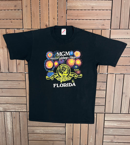 Metro Goldwyn-Mayer Florida Graphic Tee | Size Large | Vintage 1990s Promotional Black T-Shirt