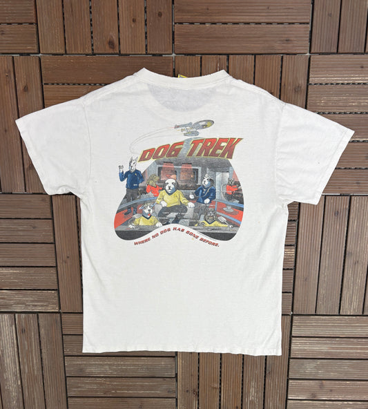 Big Dogs "Dog Trek" Graphic Tee | Size Large | Vintage 1990s Cartoon Dog White T-Shirt |