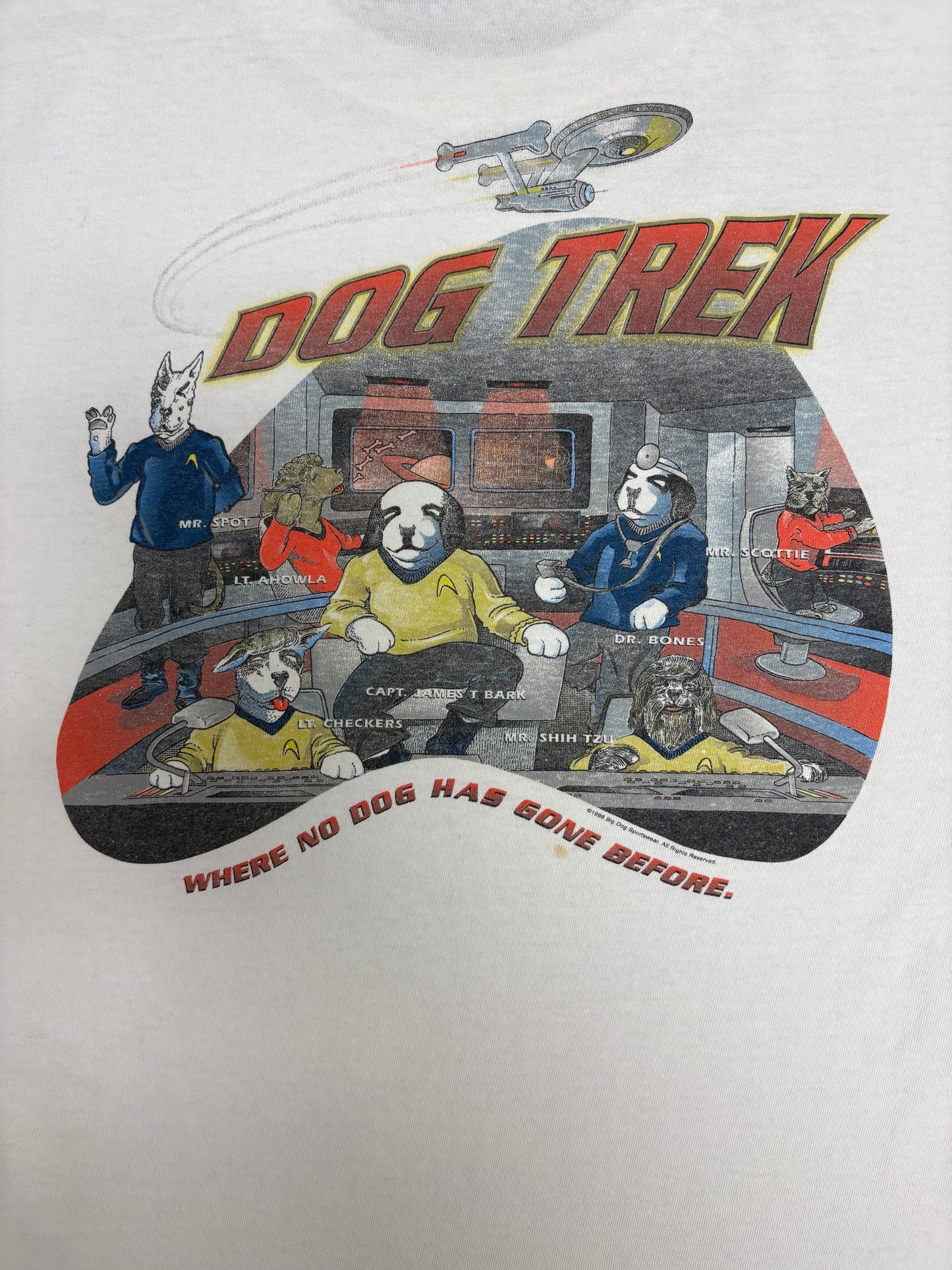 Big Dogs "Dog Trek" Graphic Tee | Size Large | Vintage 1990s Cartoon Dog White T-Shirt |