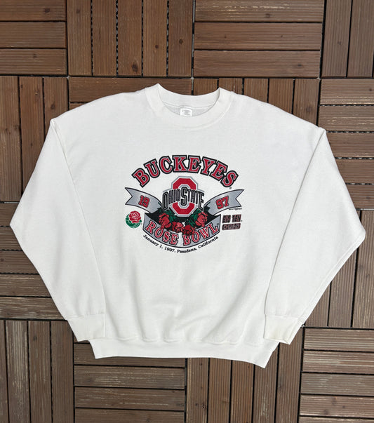 Ohio State Buckeyes Rose Bowl 1997 Graphic Crewneck | Size X-Large | Vintage 1990s College White Sweater |