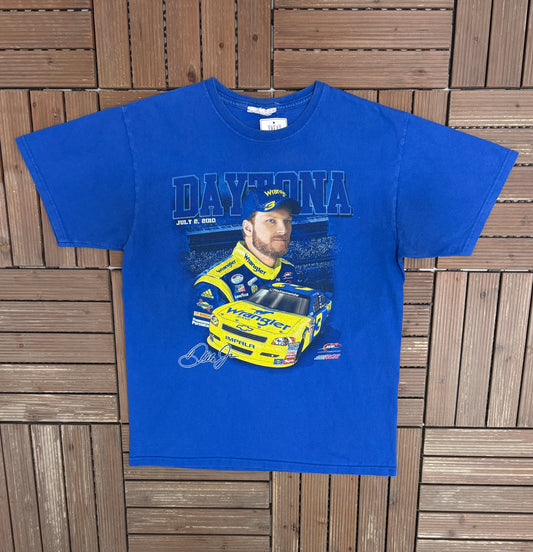 Dale Earnhardt & Dale Earnhardt Jr. Daytona Graphic Tee | Size Large | Vintage 2000s Blue NASCAR Racing T-Shirt |