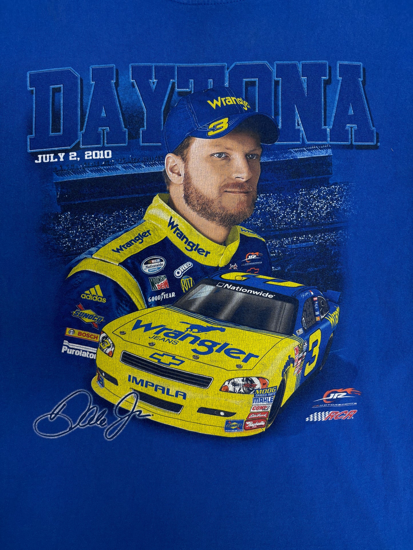 Dale Earnhardt & Dale Earnhardt Jr. Daytona Graphic Tee | Size Large | Vintage 2000s Blue NASCAR Racing T-Shirt |