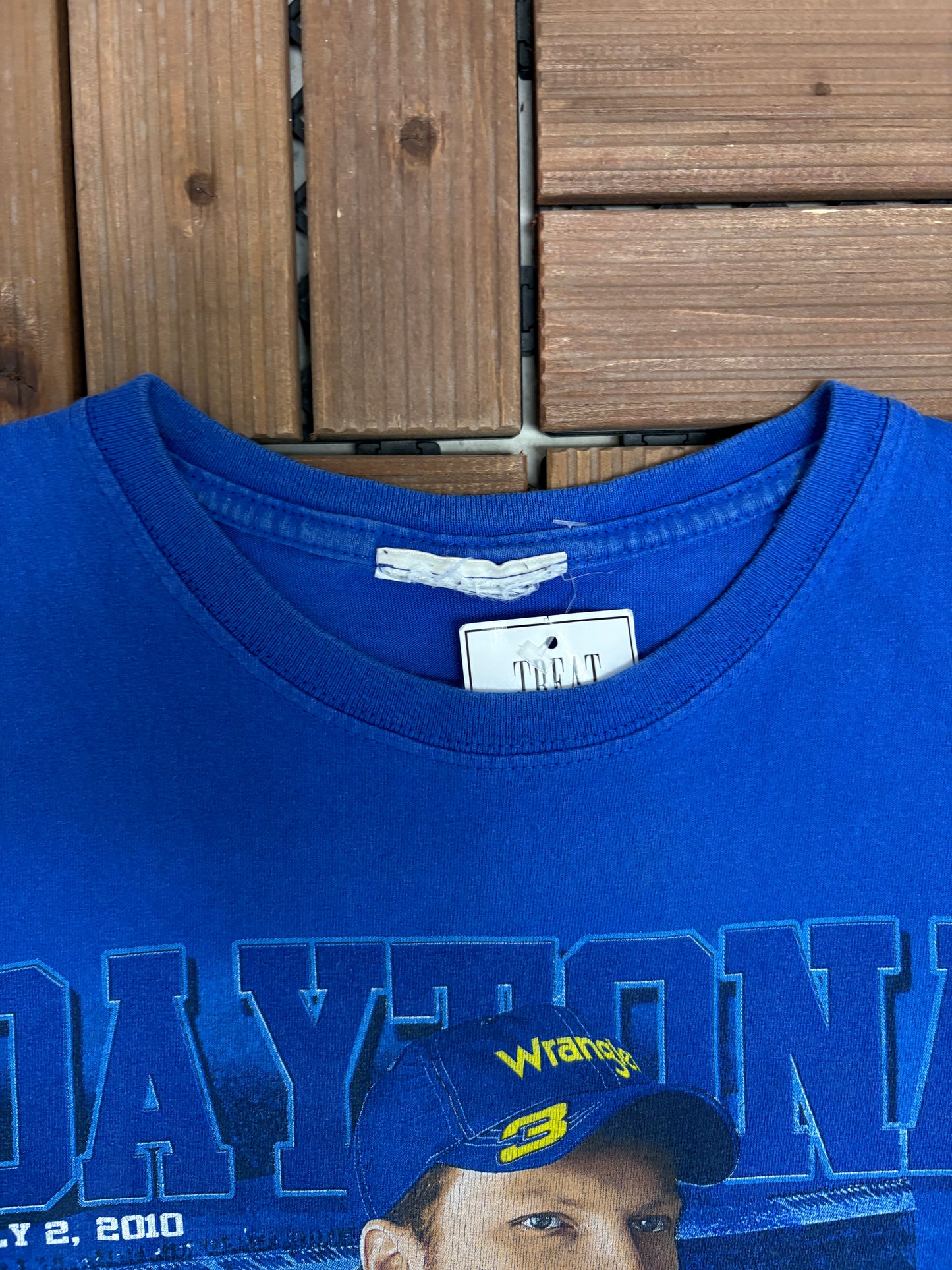 Dale Earnhardt & Dale Earnhardt Jr. Daytona Graphic Tee | Size Large | Vintage 2000s Blue NASCAR Racing T-Shirt |