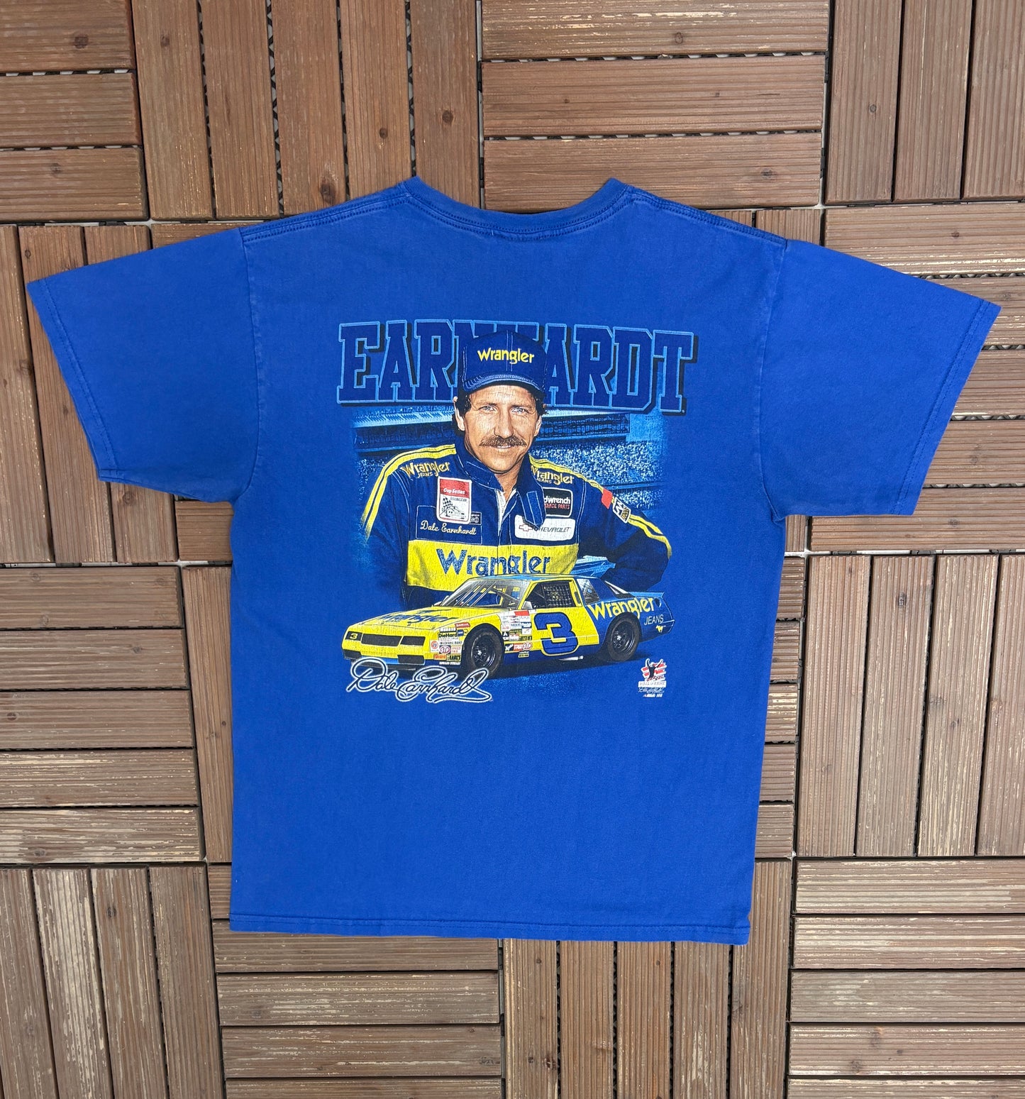 Dale Earnhardt & Dale Earnhardt Jr. Daytona Graphic Tee | Size Large | Vintage 2000s Blue NASCAR Racing T-Shirt |
