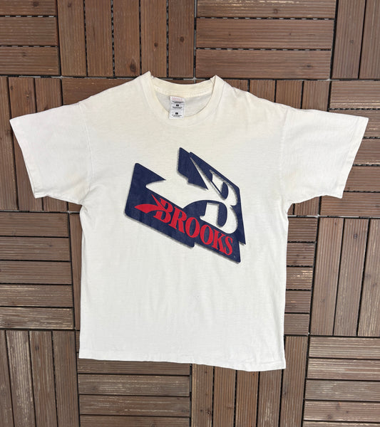 Brooks Sports Graphic Tee | Size Large | Vintage 1990s Promotional Branded White T-Shirt |