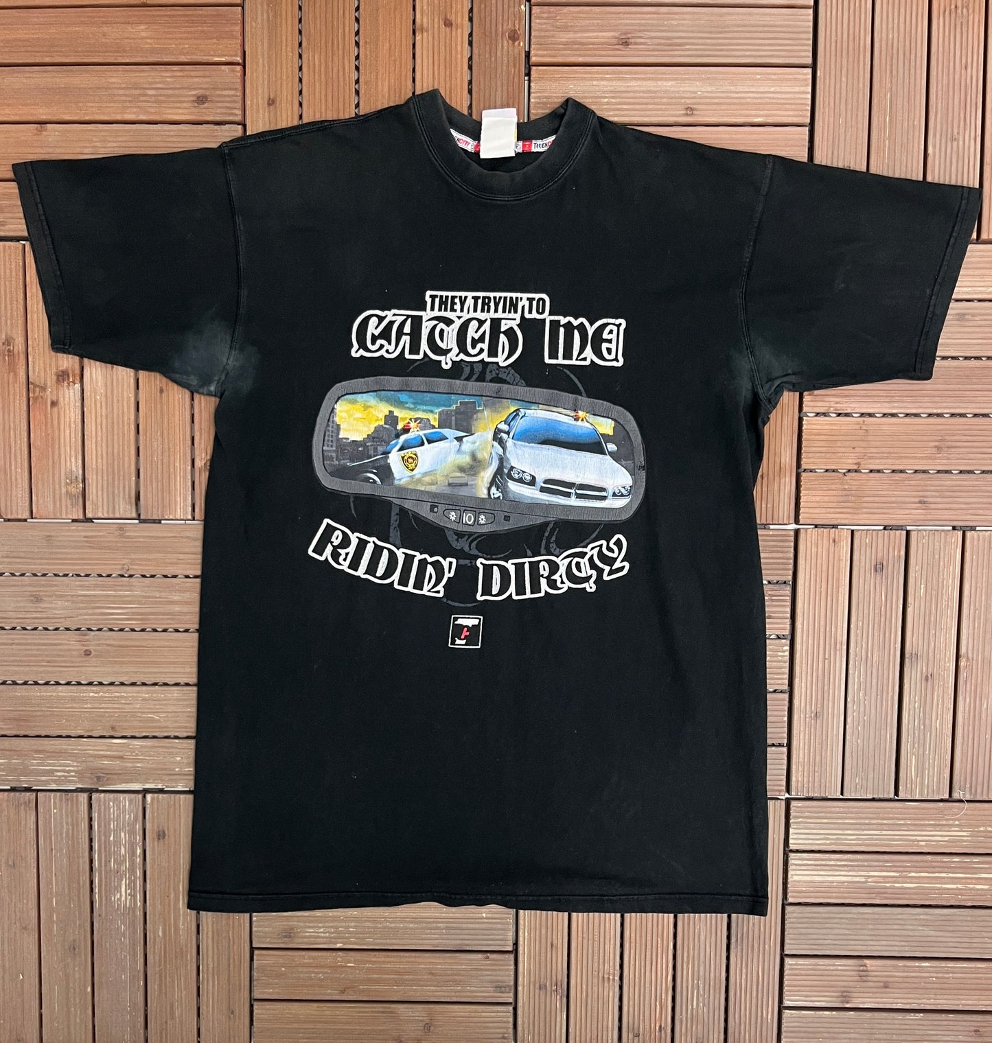 They Tryin' To Catch Me Ridin' DIrty Graphic Tee | Size X-Large | Vintage 2000s Funny Black T-Shirt |