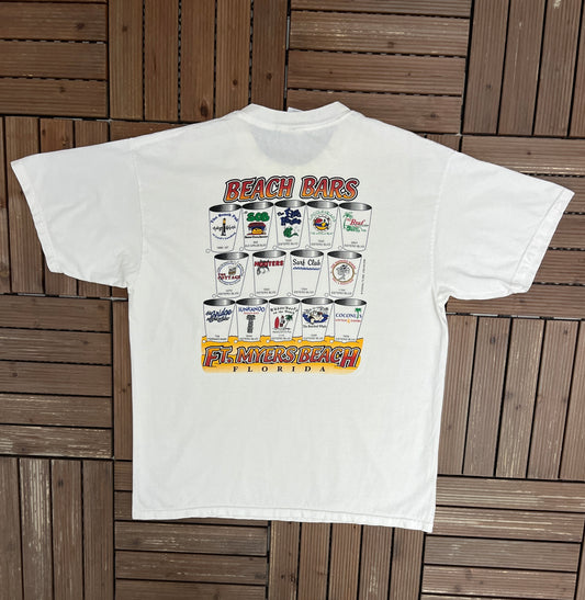 Beach Bars Ft. Myers Beach, Florida Graphic Tee | Size X-Large | Vintage 2000s Tourist White T-Shirt |