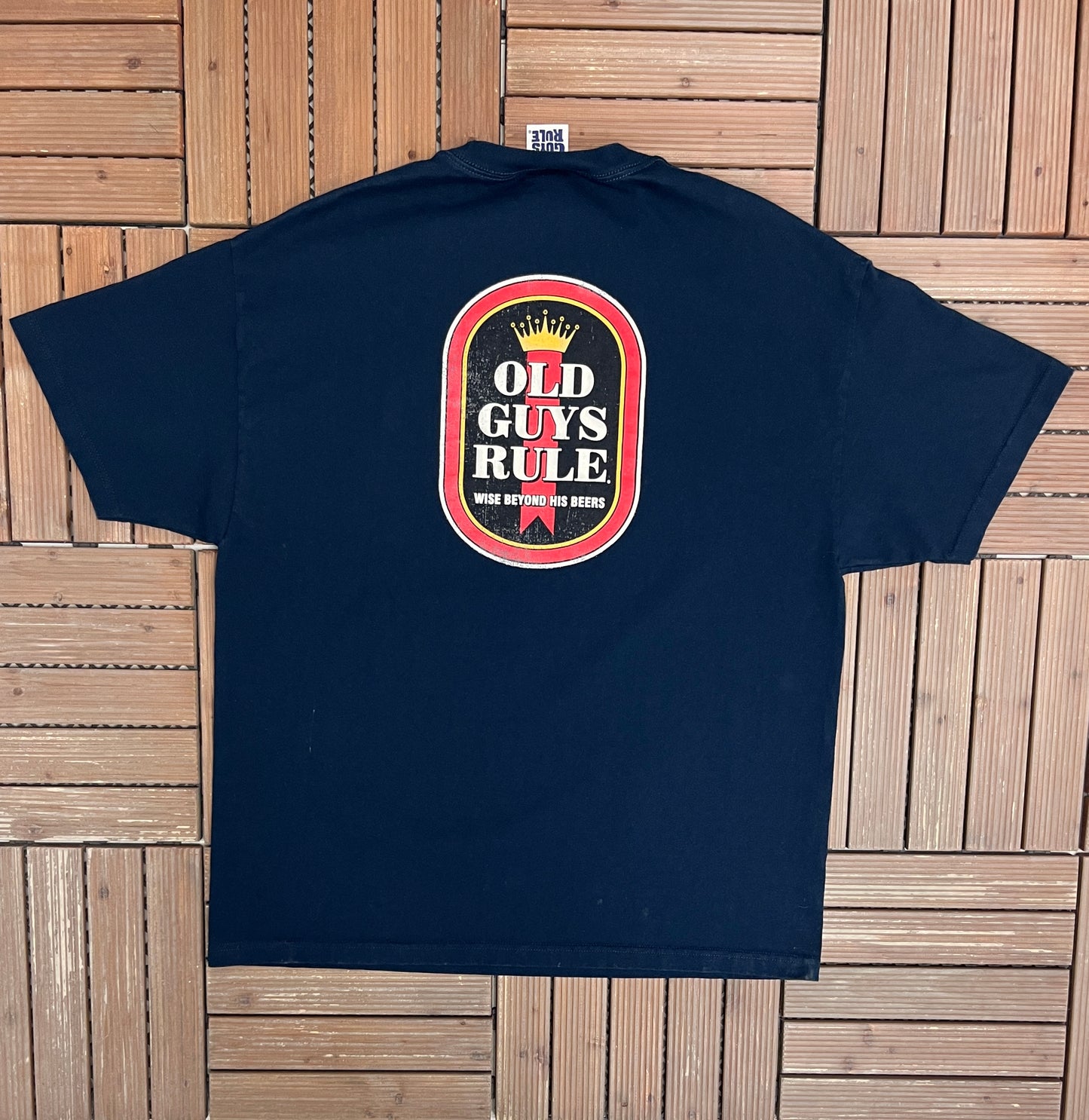 Old Guys Rule Wise Beyond His Beers Graphic Tee | Size XX-Large | Vintage 2000s Funny Blue T-Shirt |