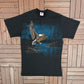 Soaring Bald Eagle Graphic Tee | Size X-Large | Vintage 1990s Animal Black Henley T-Shirt |