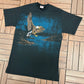 Soaring Bald Eagle Graphic Tee | Size X-Large | Vintage 1990s Animal Black Henley T-Shirt |