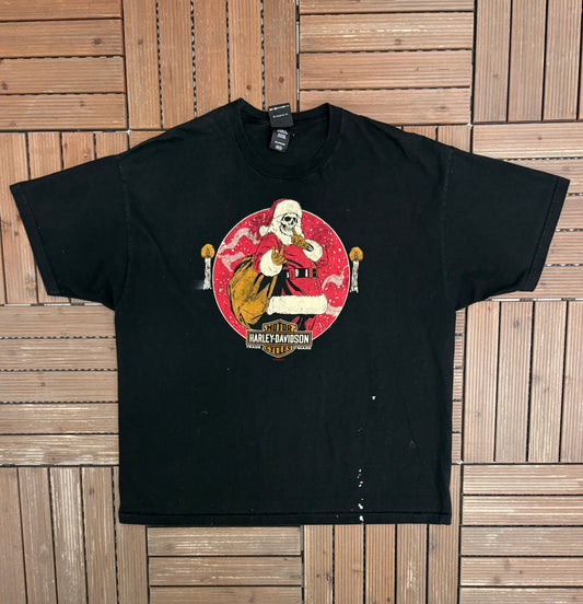 Harley Davidson Santa Claus Graphic Tee | Size XX-Large | Vintage 2000s Biker Motorcycle Black T-Shirt |