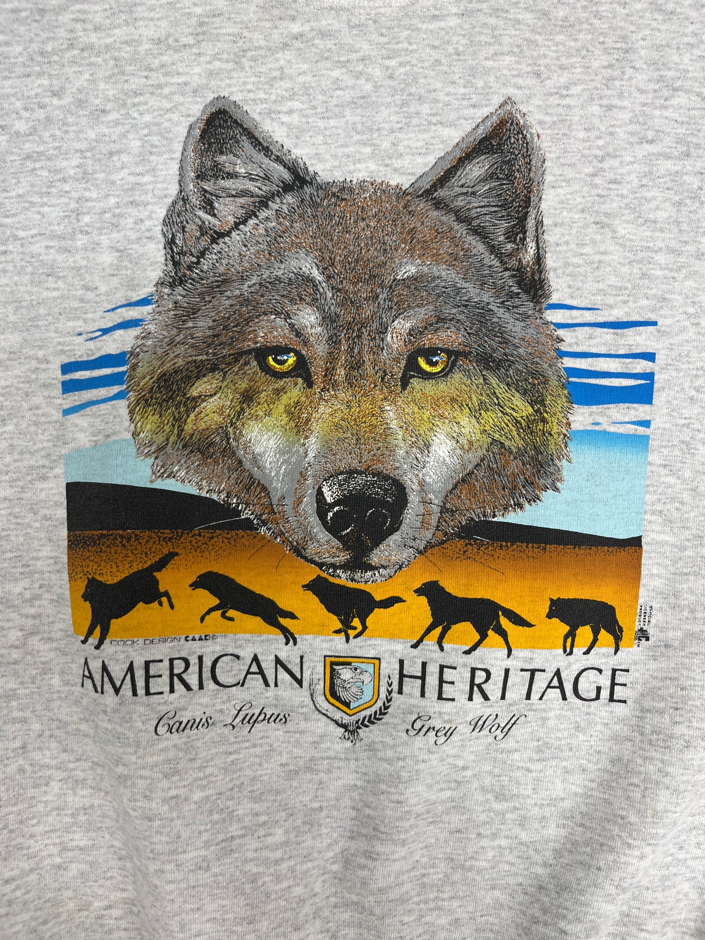 American Heritage Grey Wolf Graphic Sweater | Size X-Large | Vintage 1990s Animal Grey Sweater |