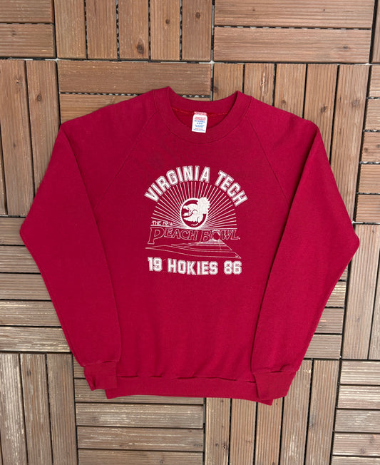 Virginia Tech Hokies Peach Bowl 1986 Graphic Crewneck | Size Medium | Vintage 1980s College Red Sweater |