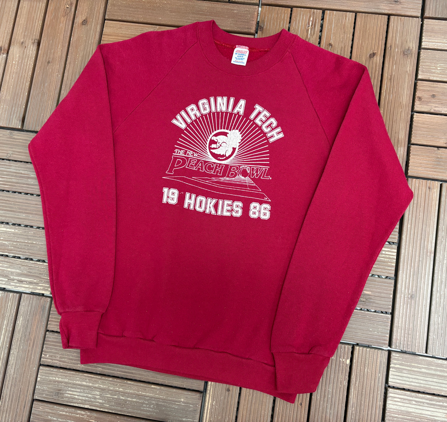 Virginia Tech Hokies Peach Bowl 1986 Graphic Crewneck | Size Medium | Vintage 1980s College Red Sweater |