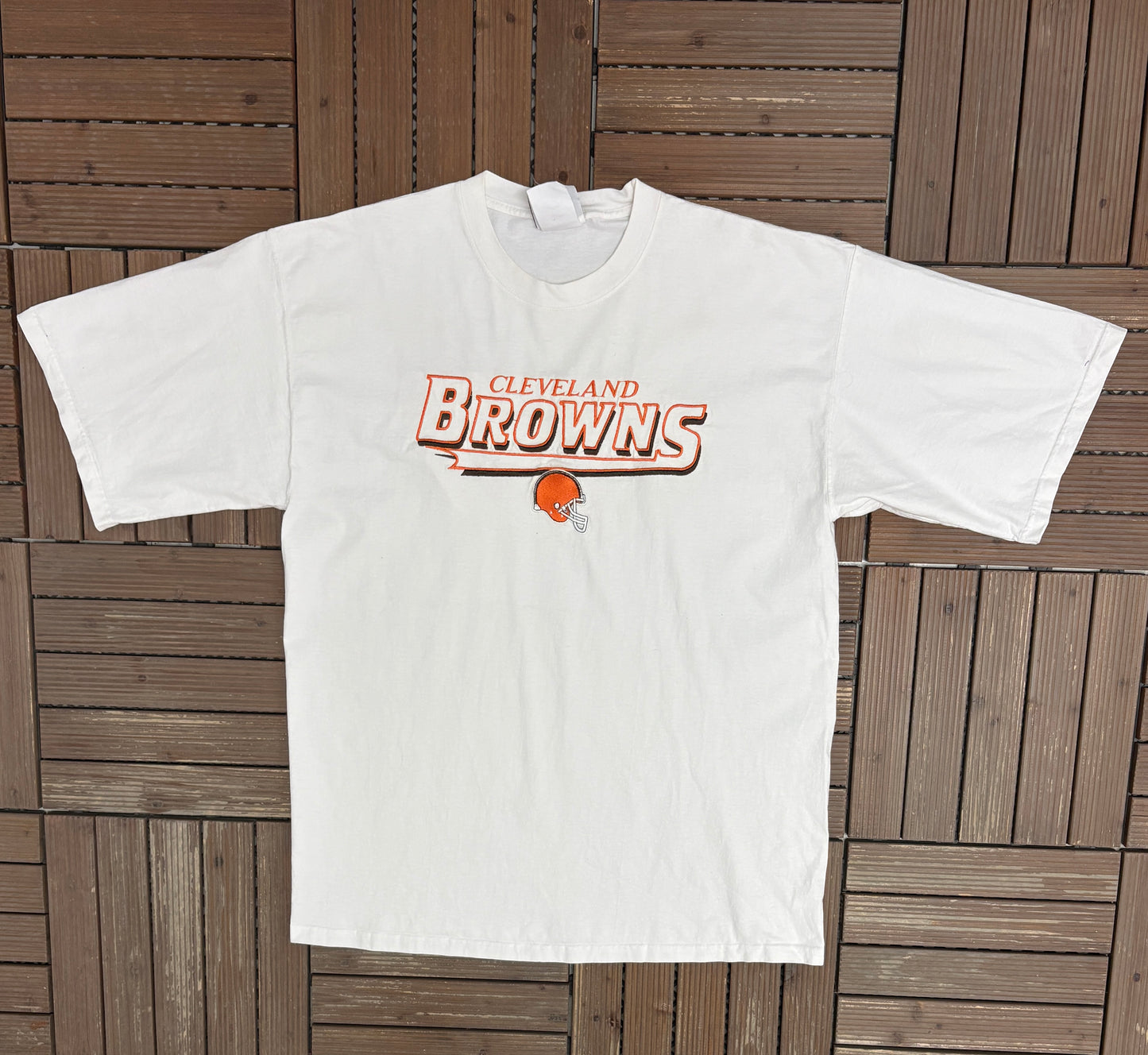 Cleveland Browns Stitched Graphic Tee | Size X-Large | Vintage 1990s NFL Football White T-Shirt |