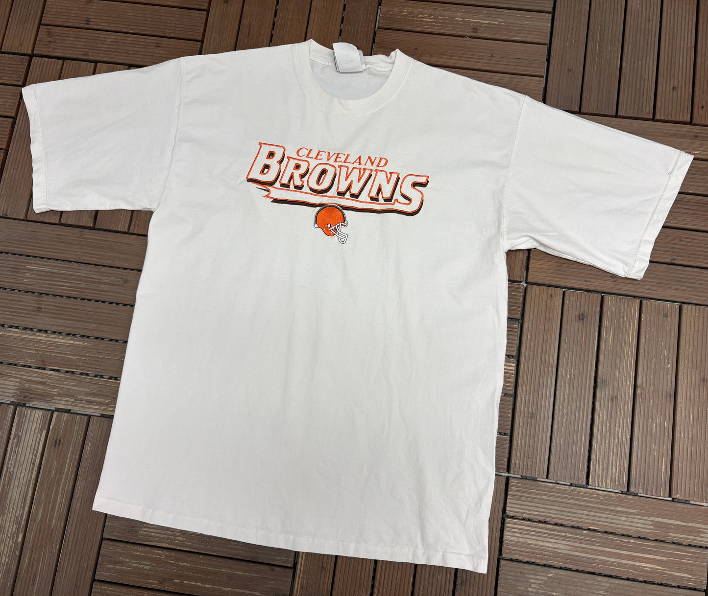 Cleveland Browns Stitched Graphic Tee | Size X-Large | Vintage 1990s NFL Football White T-Shirt |