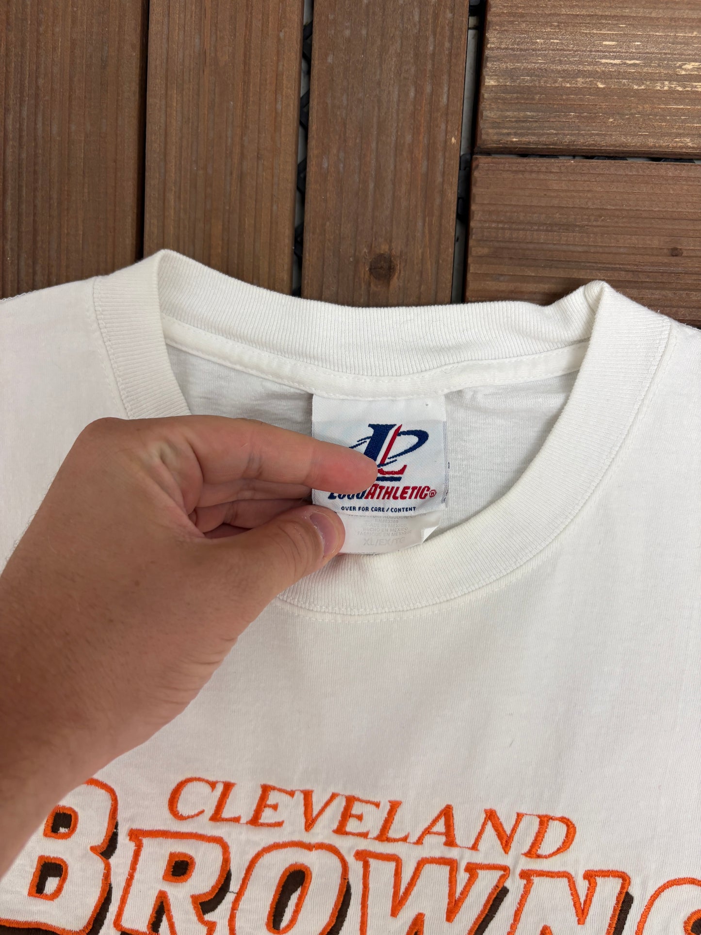 Cleveland Browns Stitched Graphic Tee | Size X-Large | Vintage 1990s NFL Football White T-Shirt |