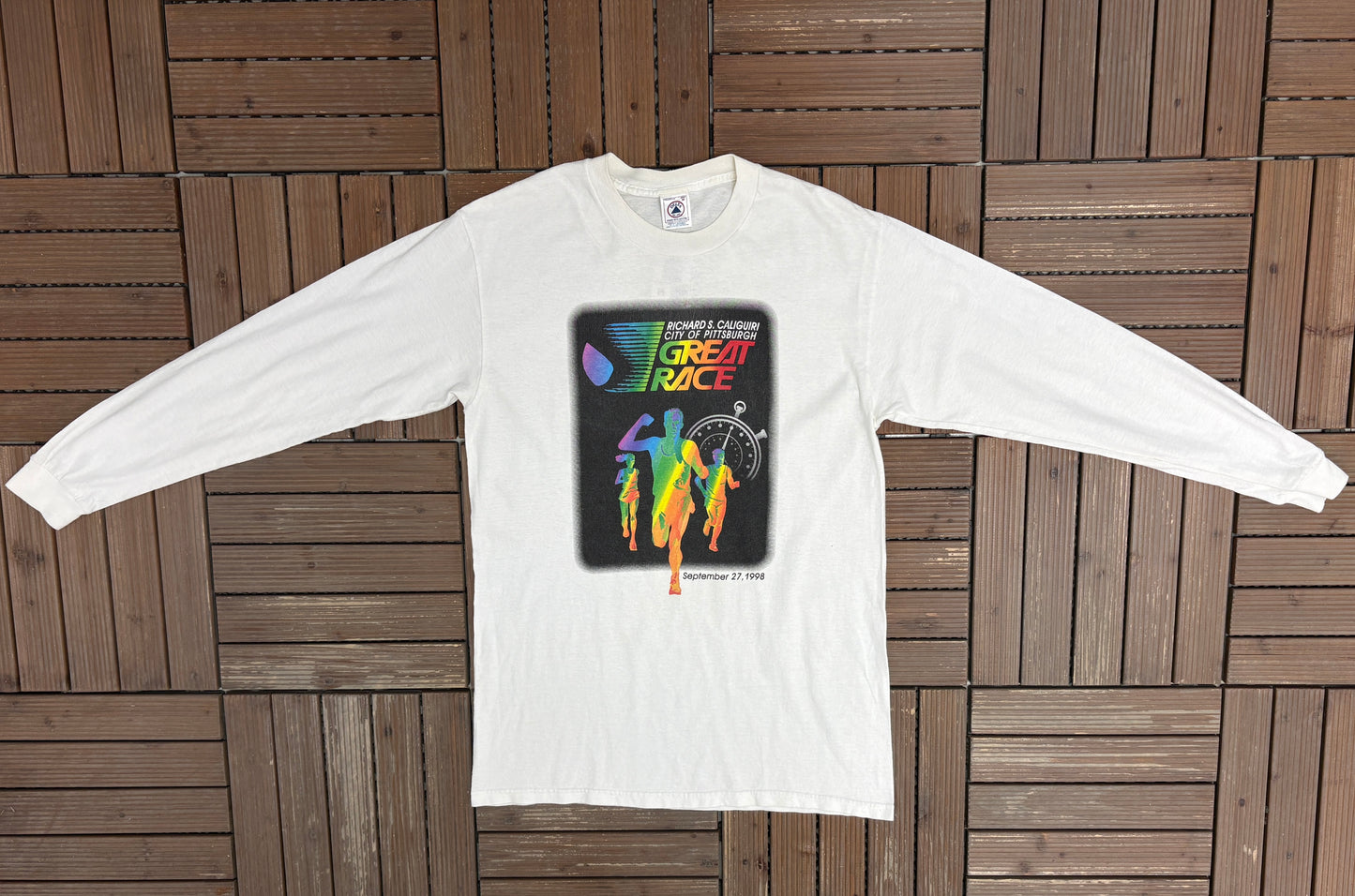 City Of Pittsburgh Great Race Graphic Tee | Size Medium | Vintage 1990s Marathon Long Sleeve T-Shirt |