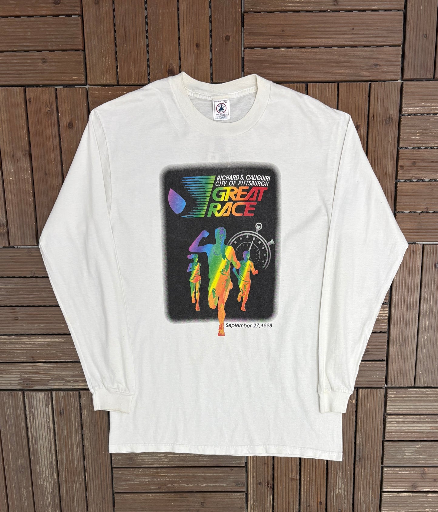 City Of Pittsburgh Great Race Graphic Tee | Size Medium | Vintage 1990s Marathon Long Sleeve T-Shirt |