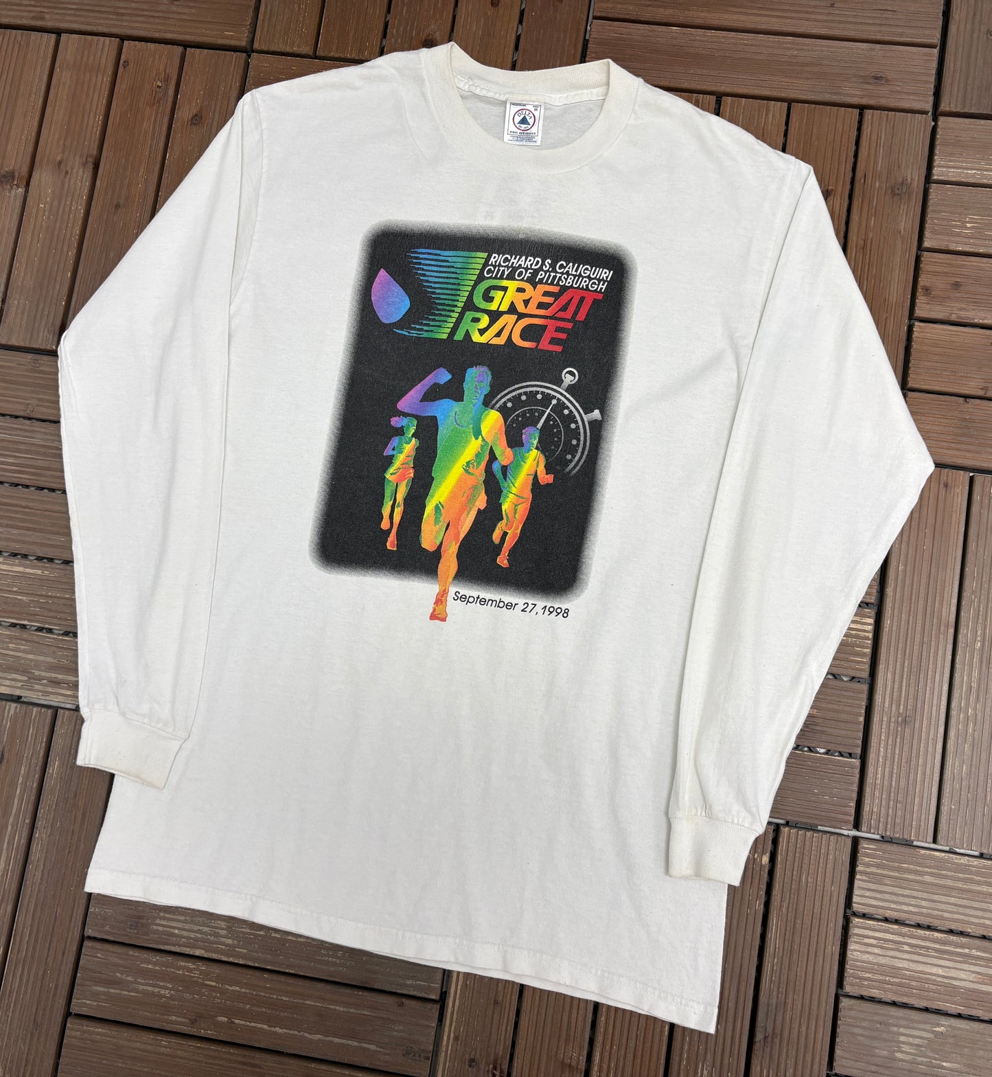 City Of Pittsburgh Great Race Graphic Tee | Size Medium | Vintage 1990s Marathon Long Sleeve T-Shirt |