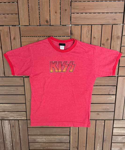 Kiss Rock Band Graphic Tee | Size Youth Large | Vintage 1990s Rock Band Promotional Red T-Shirt |