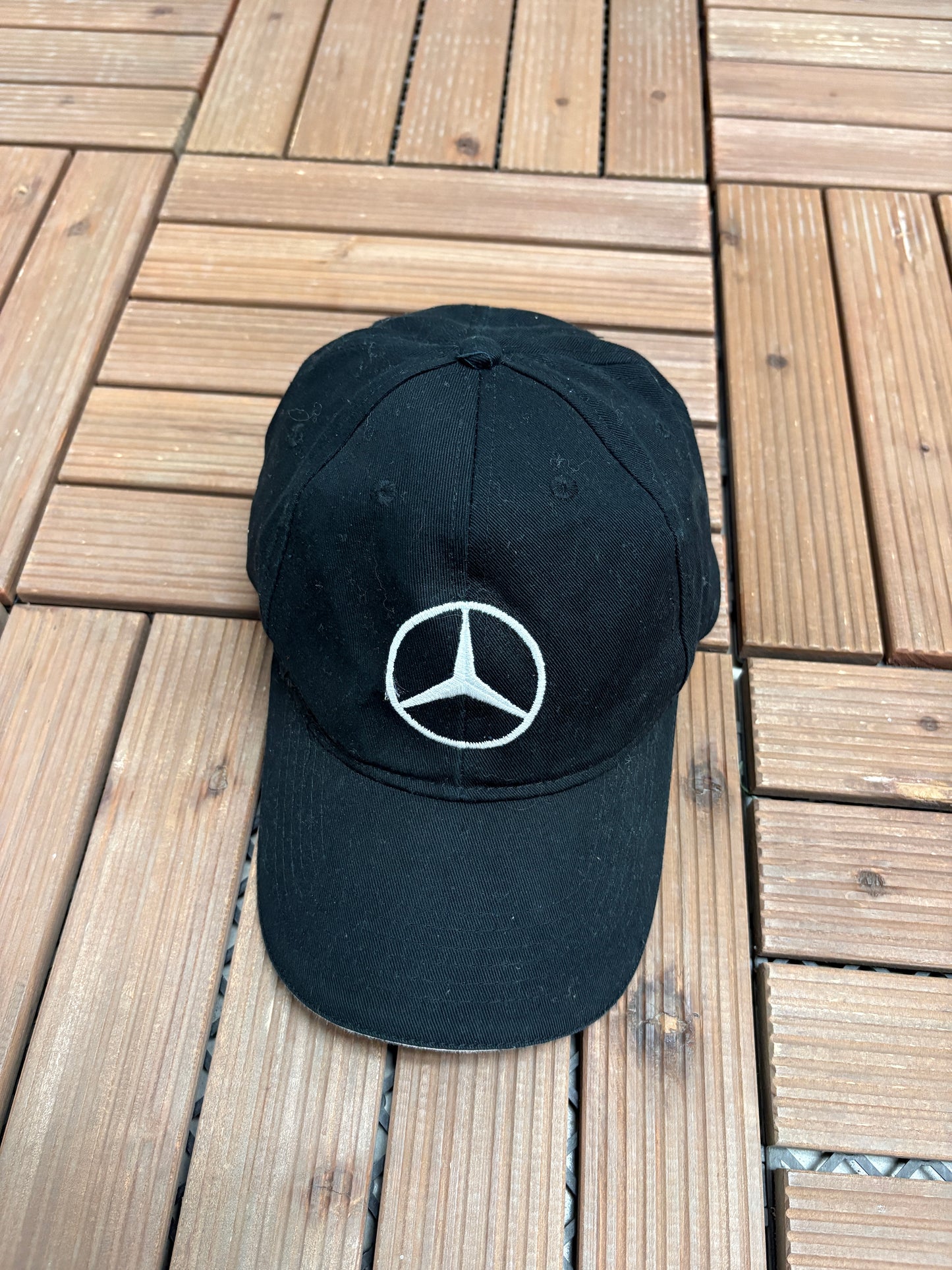 Mercedes-Benz Embroidered Graphic Hat | Metal Clasp | Vintage 2000s Car Promotional Black Cap |