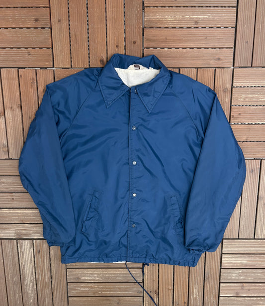 Montgomery Ward Coach Jacket | Size Large | Vintage 1970s Blue Thin Jacket |