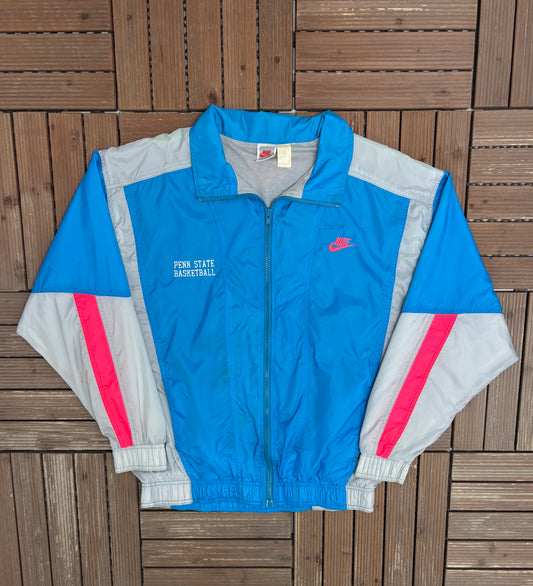 Penn State Nittany Lions Basketball Graphic Windbreaker | Size Large | Vintage 1980s Nike College Blue Windbreaker Jacket |