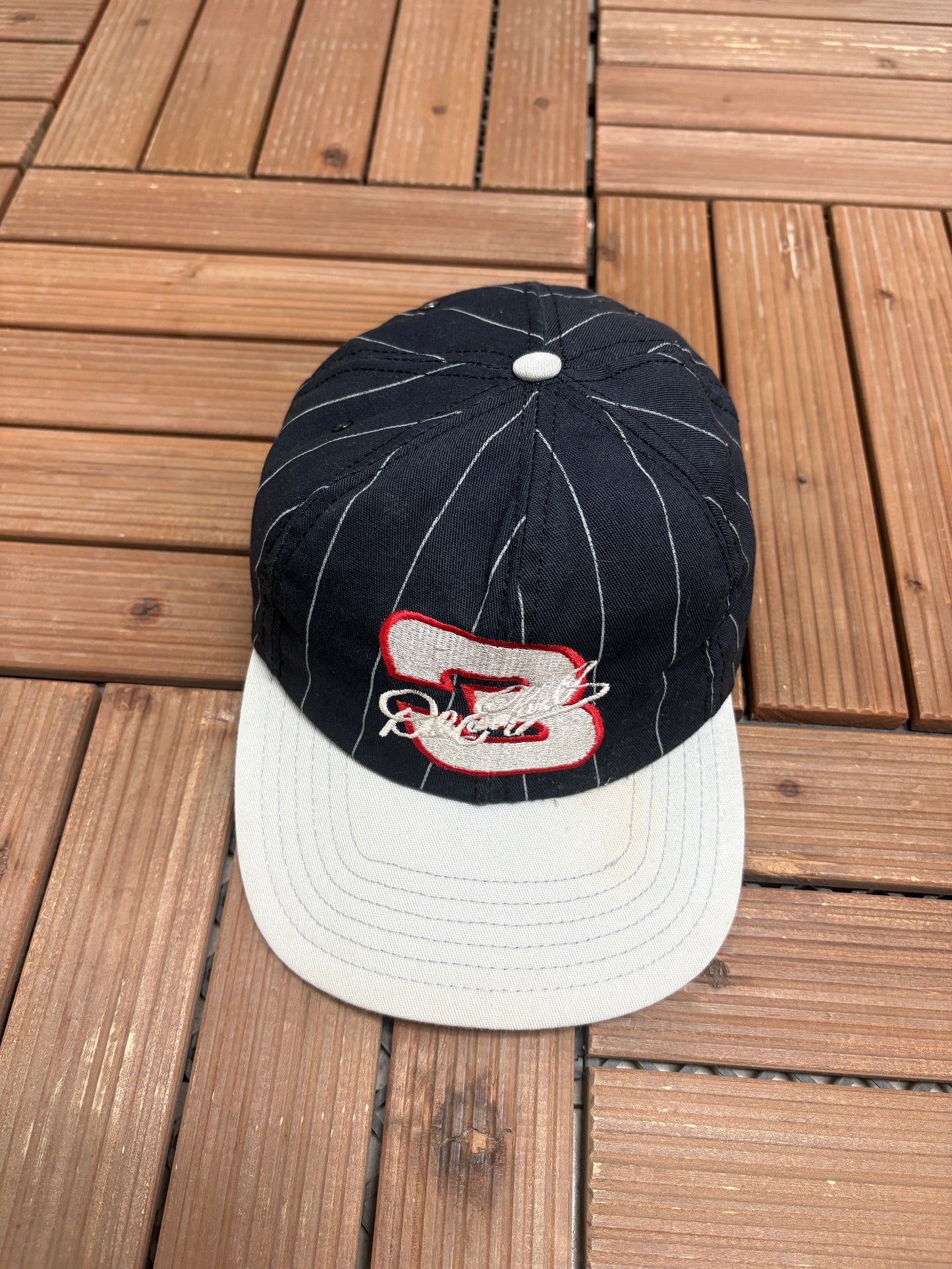 Dale Earnhardt Pinstripe Graphic Hat | Snap Back | Vintage 1990s NASCAR Racing Black Cap |