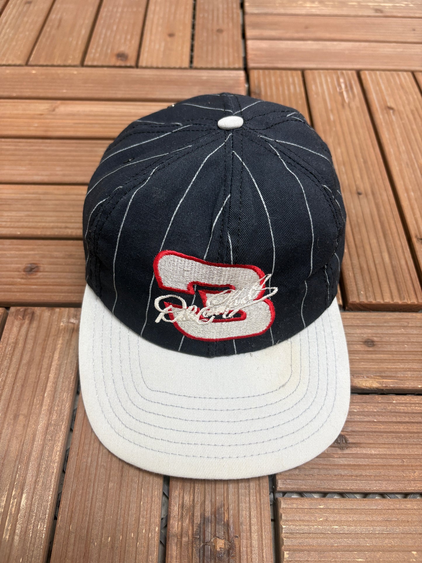 Dale Earnhardt Pinstripe Graphic Hat | Snap Back | Vintage 1990s NASCAR Racing Black Cap |