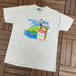 Caution Manatee Area Graphic Tee | Size X-Large | Vintage 1990s Animal Grey T-Shirt |