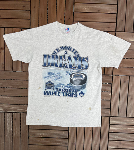 Toronto Maple Leafs Memories & Dreams Graphic Tee | Size Large | Vintage 1990s NHL Hockey Grey T-Shirt |