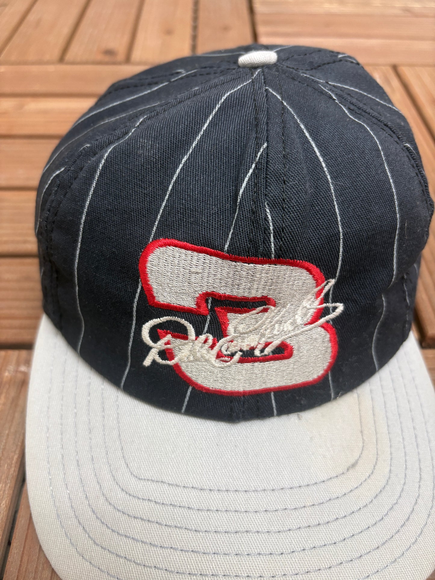 Dale Earnhardt Pinstripe Graphic Hat | Snap Back | Vintage 1990s NASCAR Racing Black Cap |