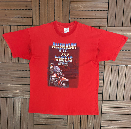 American Wheels Festival 1996 Graphic Tee | Size X-Large | Vintage 1990s Biker Red T-Shirt |