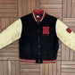 Tommy Hilfiger Stitched Graphic Jacket | Size Large | Vintage 1990s Varsity Black Jacket |