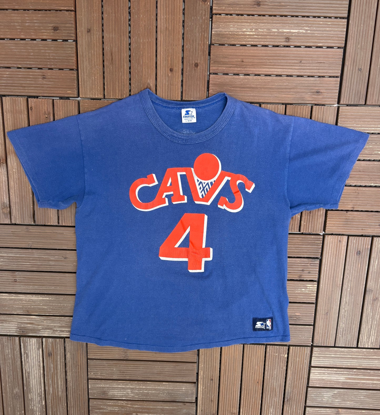 Cleveland Cavaliers Ron Harper Graphic Tee | Size Large | Vintage 1980s Starter NBA Basketball Blue T-Shirt |