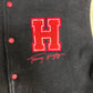 Tommy Hilfiger Stitched Graphic Jacket | Size Large | Vintage 1990s Varsity Black Jacket |