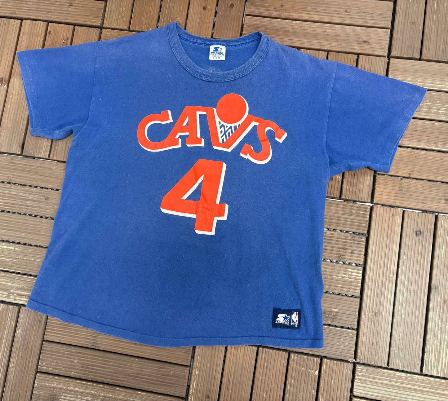 Cleveland Cavaliers Ron Harper Graphic Tee | Size Large | Vintage 1980s Starter NBA Basketball Blue T-Shirt |