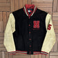 Tommy Hilfiger Stitched Graphic Jacket | Size Large | Vintage 1990s Varsity Black Jacket |