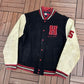 Tommy Hilfiger Stitched Graphic Jacket | Size Large | Vintage 1990s Varsity Black Jacket |