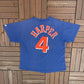 Cleveland Cavaliers Ron Harper Graphic Tee | Size Large | Vintage 1980s Starter NBA Basketball Blue T-Shirt |