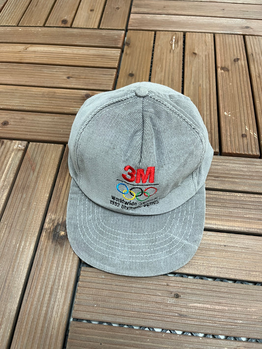 Olympics 1992 Cord Graphic Hat | Snap Back | Vintage 1990s Promotional Grey Cap |