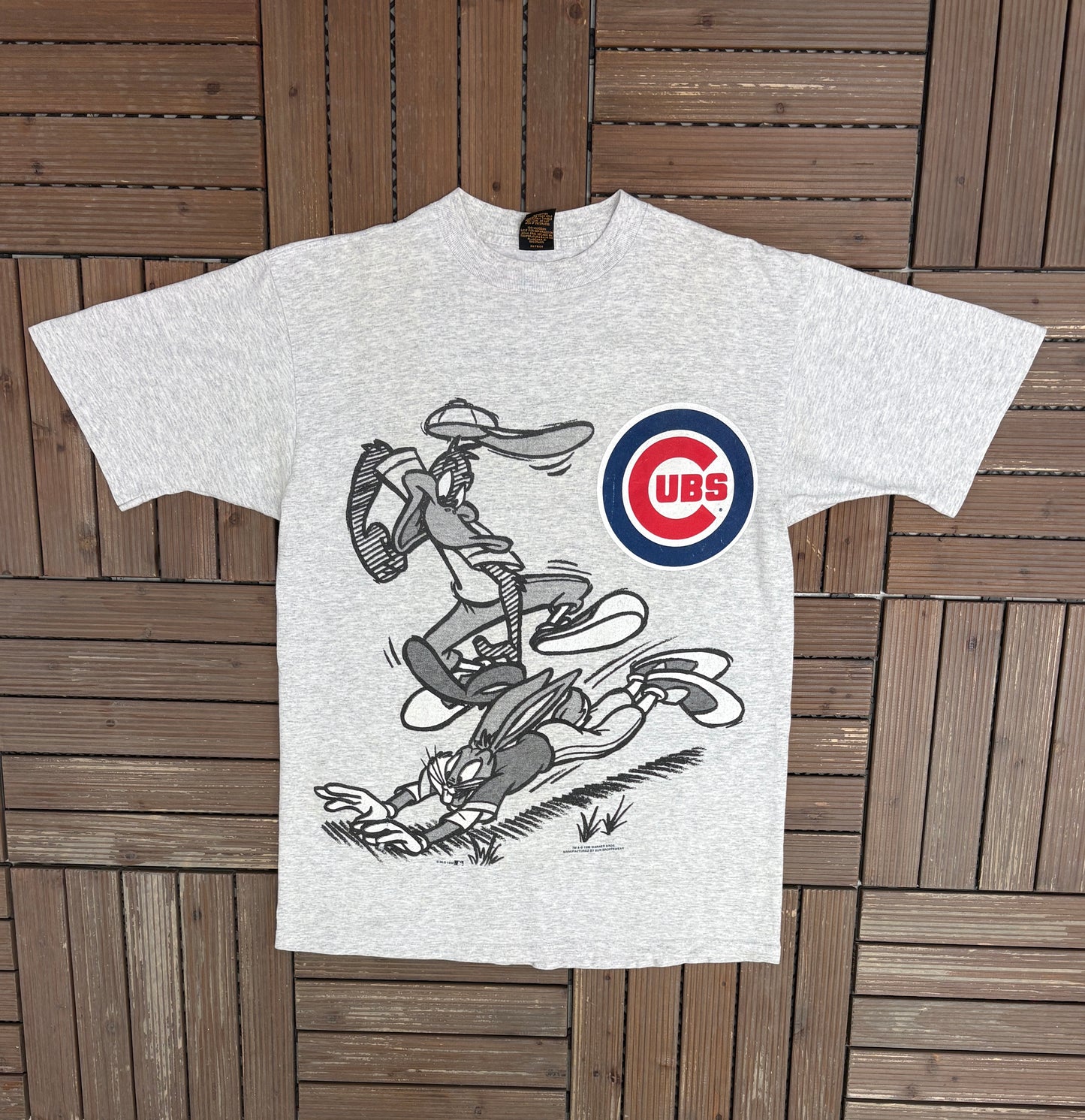 Chicago Cubs Looney Tunes Graphic Tee | Size Large | Vintage 1990s MLB Baseball Grey T-Shirt |