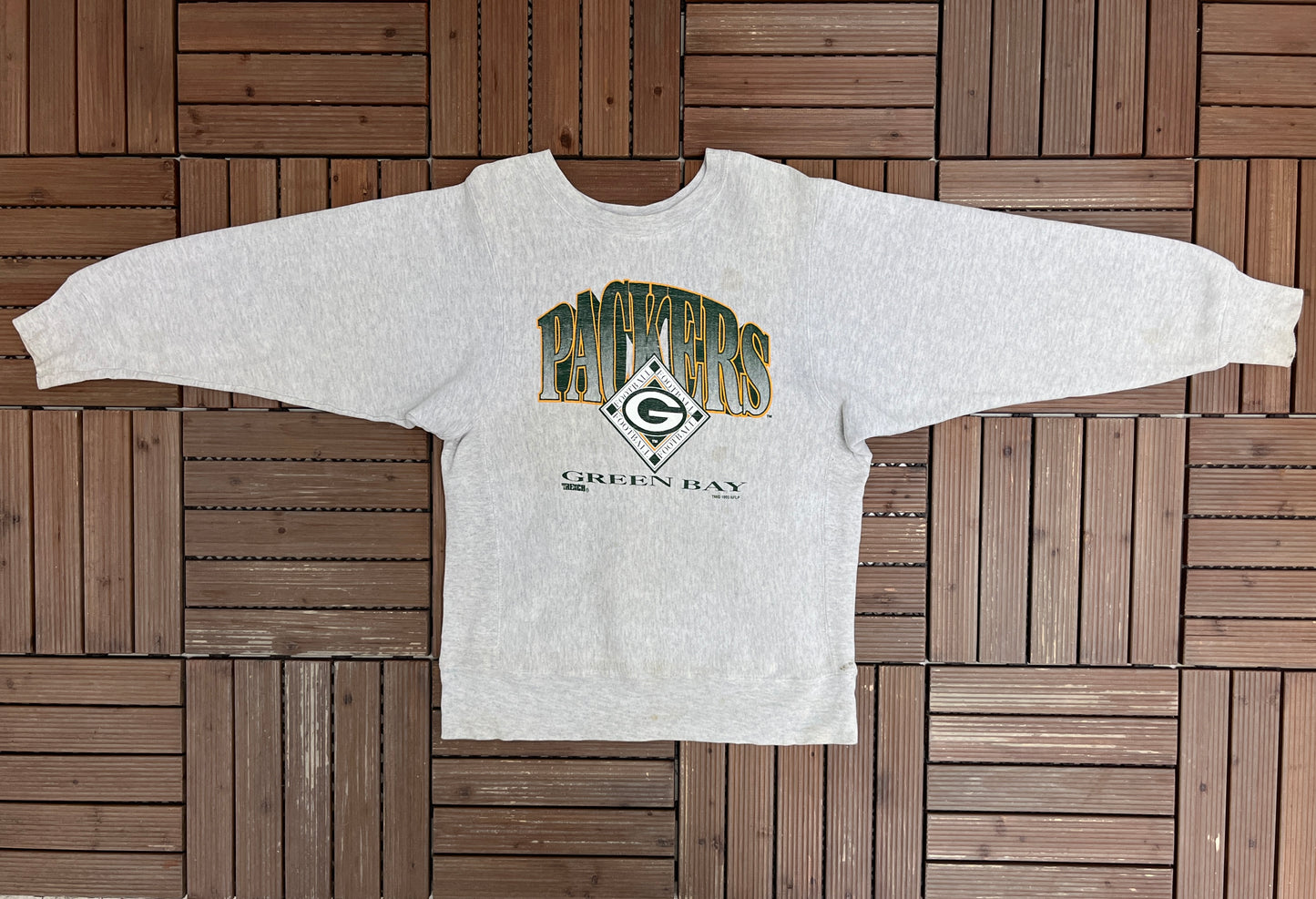 Green Bay Packers Graphic Crewneck | Size Medium | Vintage 1990s NFL Football Grey Sweater |