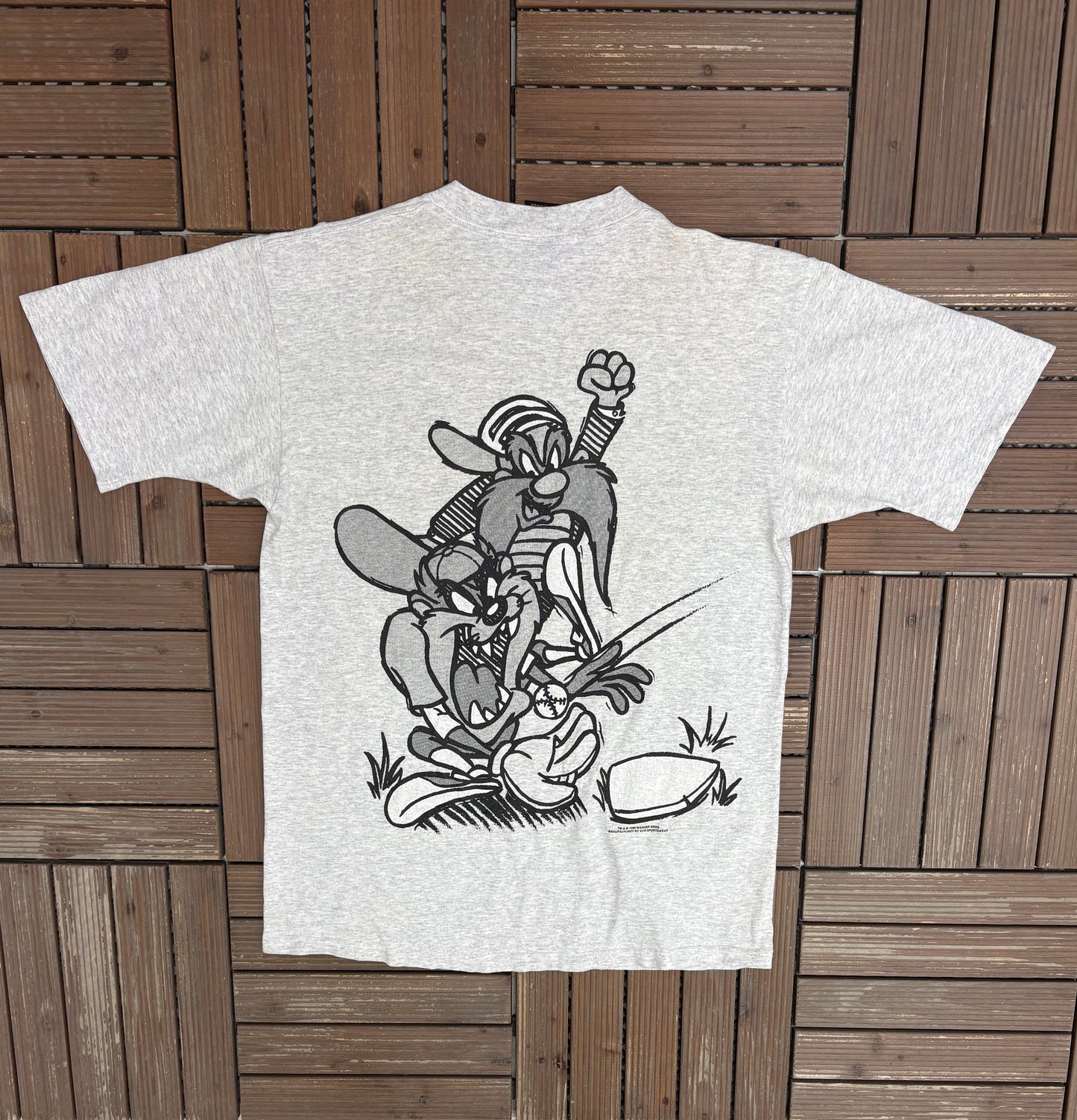 Chicago Cubs Looney Tunes Graphic Tee | Size Large | Vintage 1990s MLB Baseball Grey T-Shirt |