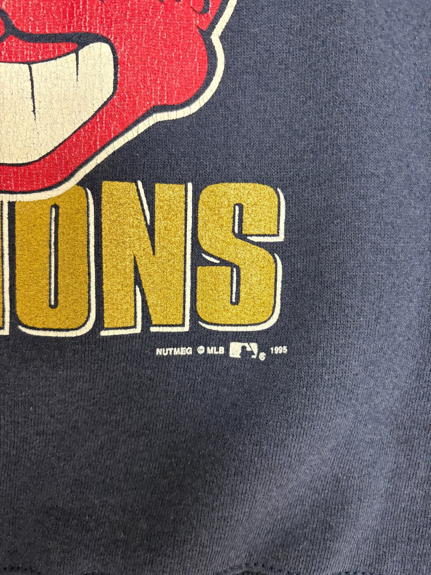 Cleveland Indians 1995 Central Division Champions Graphic Crewneck | Size Large | Vintage 1990s MLB Baseball Blue Sweater |