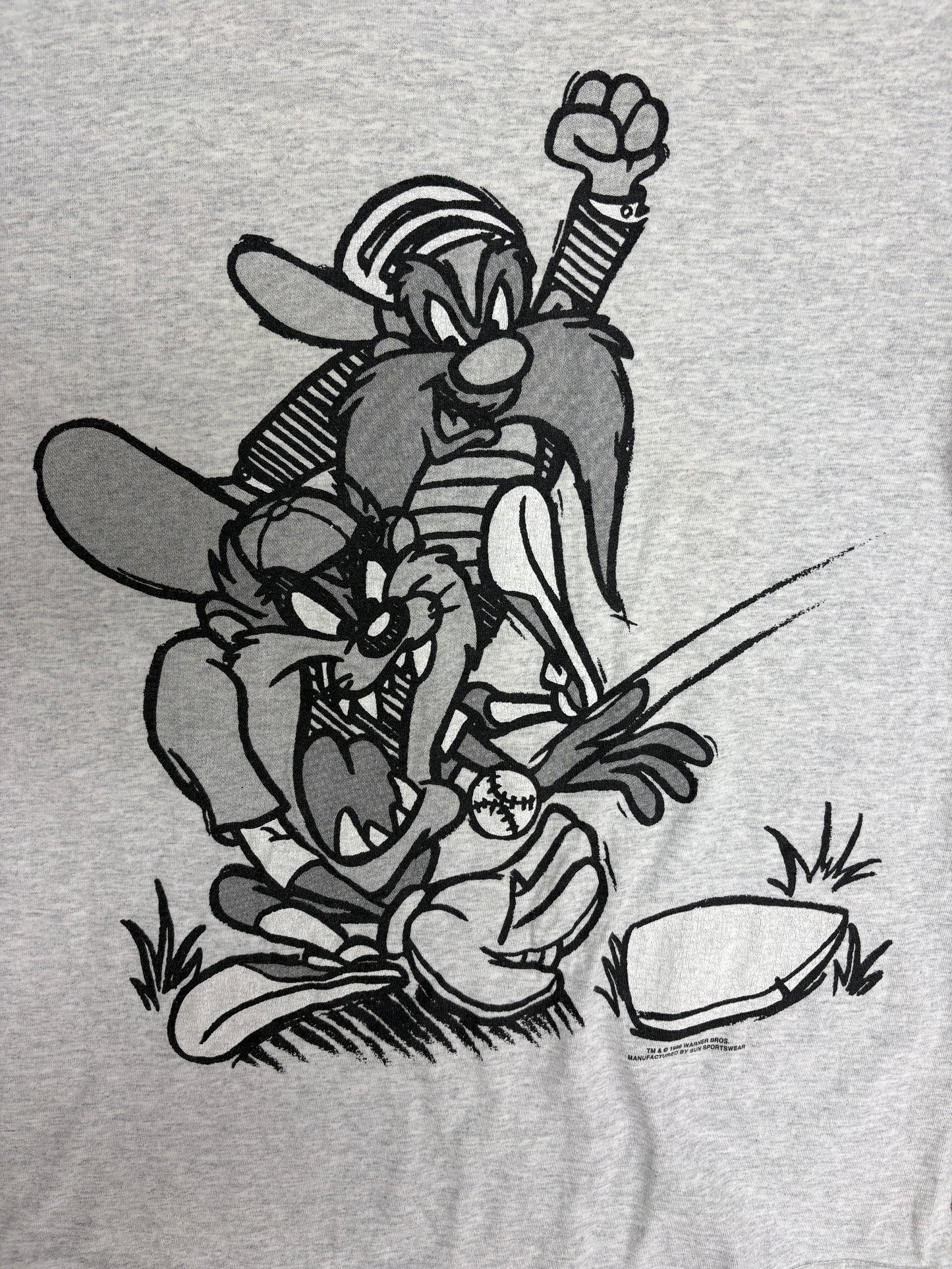 Chicago Cubs Looney Tunes Graphic Tee | Size Large | Vintage 1990s MLB Baseball Grey T-Shirt |